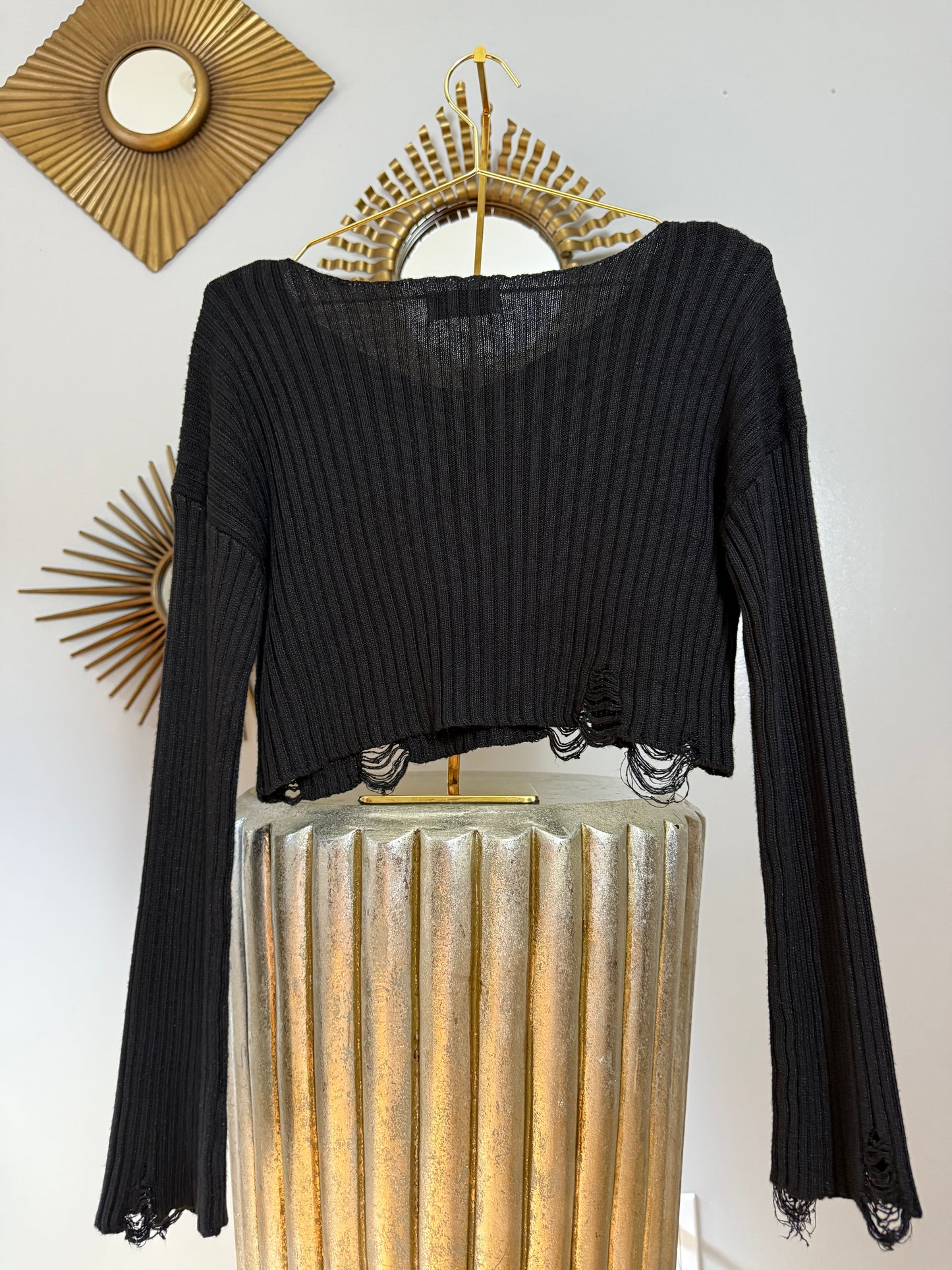 Urban Outfitters- Black Distressed Cropped Sweater
