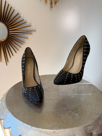 ALDO - Black Leather Pumps w/ Gold Studs