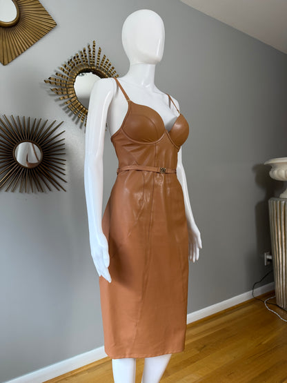 Honey Birdette - Tan Leatherette Midi Dress