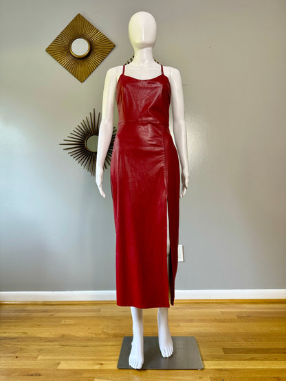 ZARA - Burgundy Faux Leather Slip Midi Dress