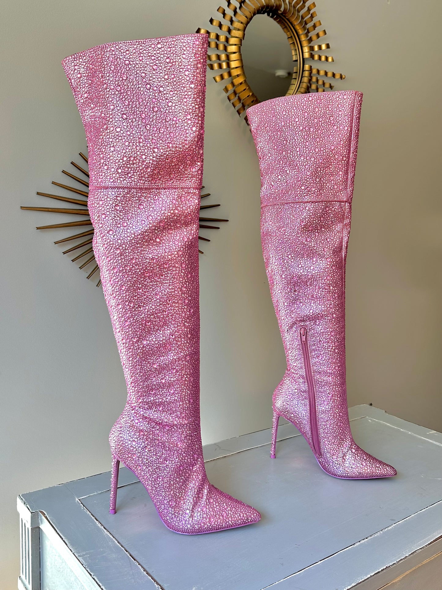 Steve Madden - Pink Vivianne Rhinestone Knee High Boots