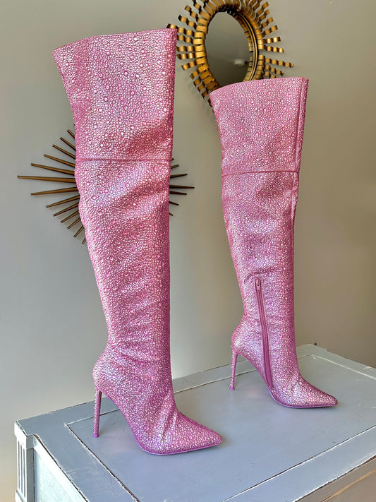 Steve Madden - Pink Vivianne Rhinestone Knee High Boots