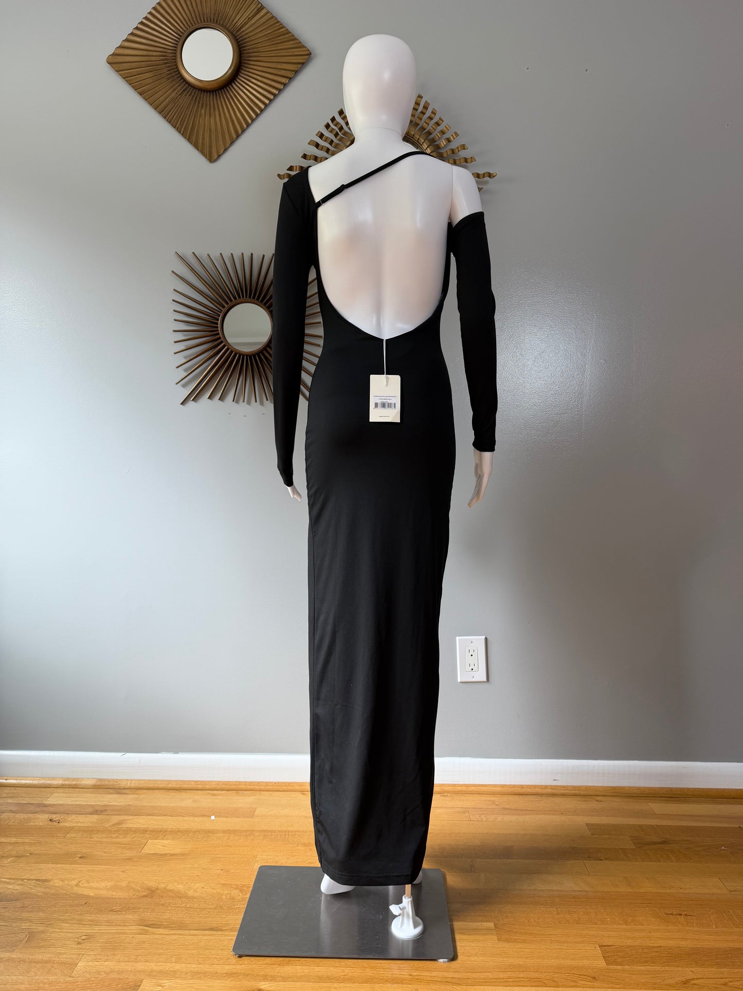 Peppermayo - Black Asymmetric Open Back Maxi Dress