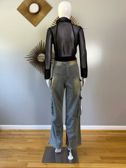 Equilibré - Black Mesh Crop Jacket
