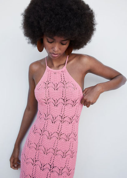 MANGO - Pink Crochet Maxi Dress