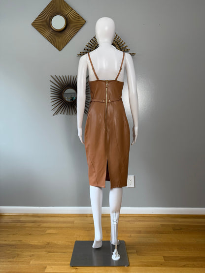 Honey Birdette - Tan Leatherette Midi Dress