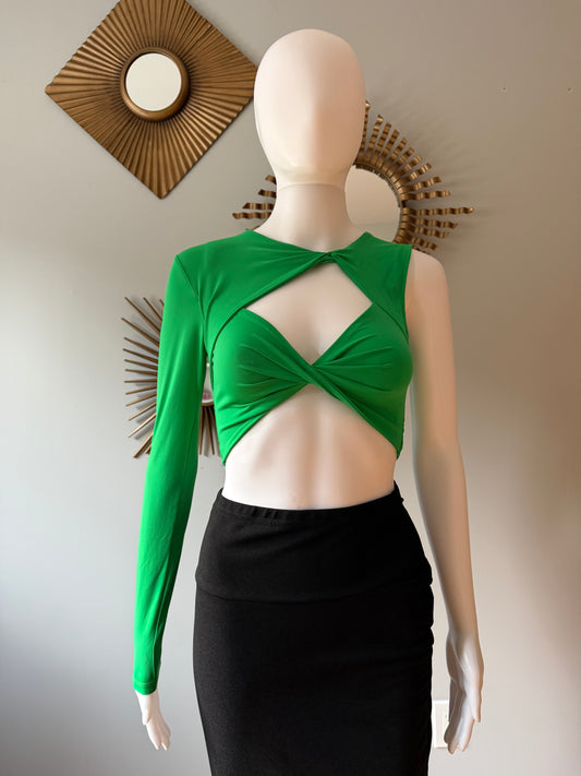 Zara - Green Asymmetric Twist Crop Top