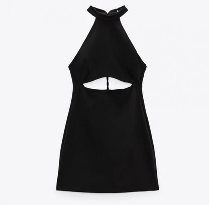 ZARA - Black Halter Mini Dress W/ Braided Open Back