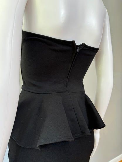 Black Peplum Strapless Top w/ Mesh Insert