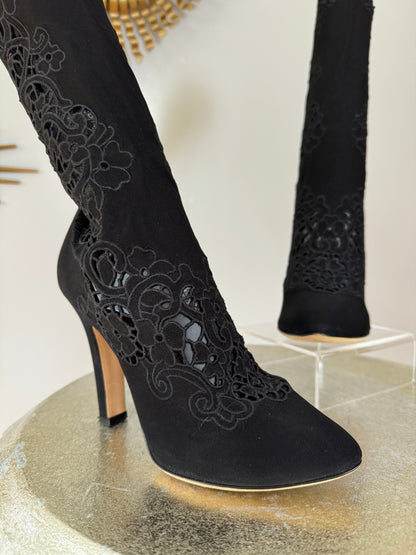 Dolce & Gabbana - Black COCO Floral Laser-cut Boots