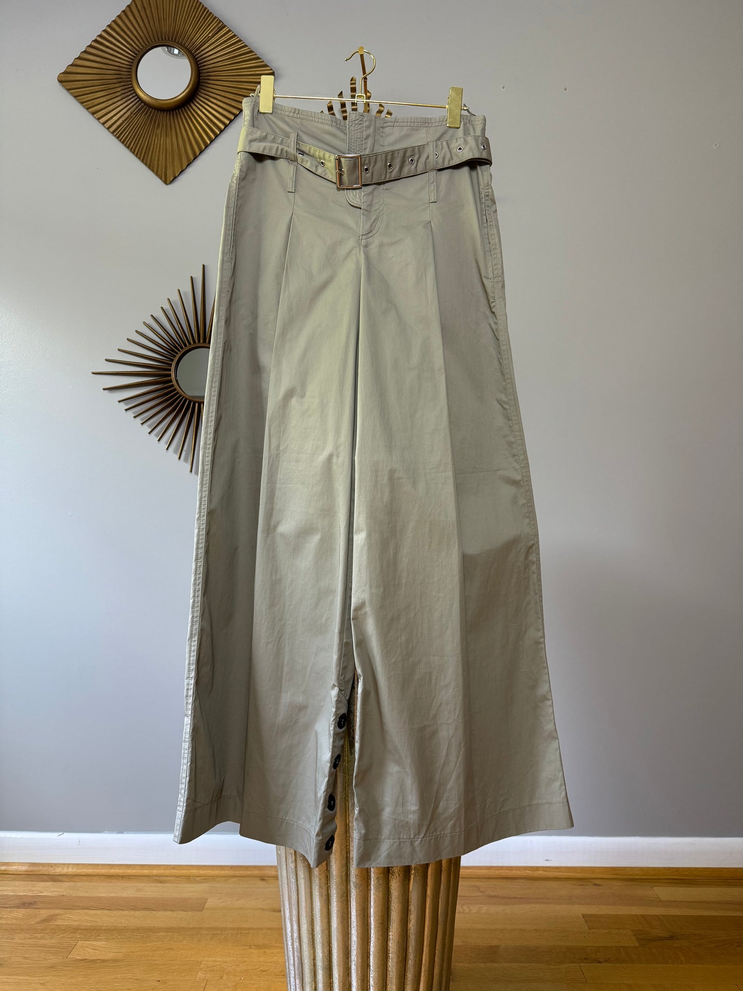 ZARA - Khaki High Waisted Wide Leg Pants With Belt