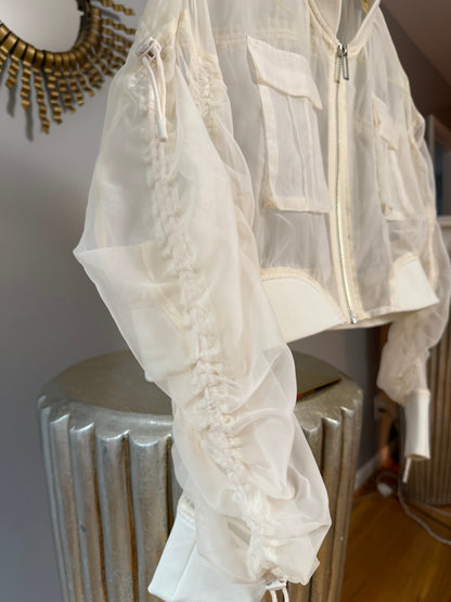 SNIDEL - Beige Sheer Cropped Bomber Jacket