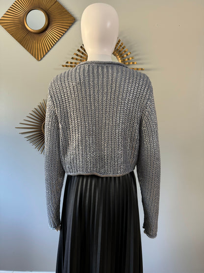 ZARA - Blue Metallic Thread Chunky Knit Cropped Sweater