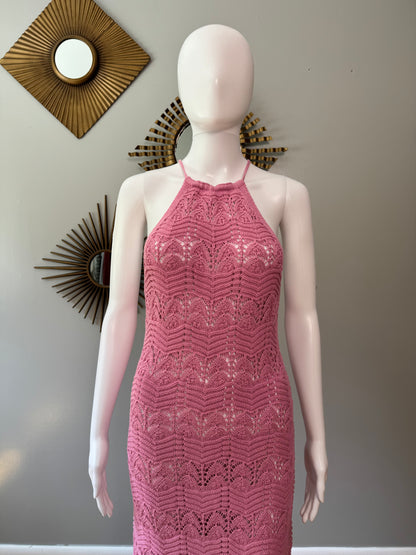 MANGO - Pink Crochet Maxi Dress