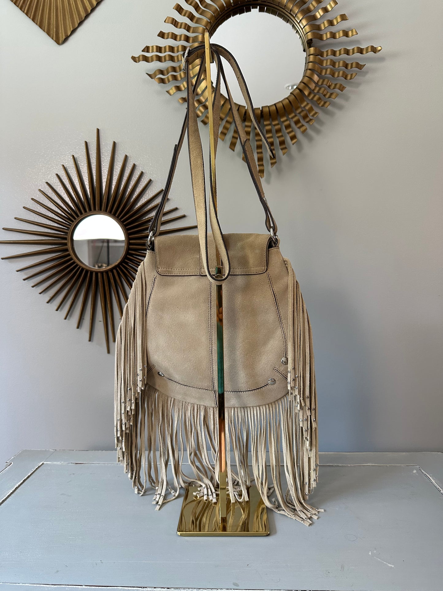 Karen Millen - Tan Suede Fringe Crossbody Bag