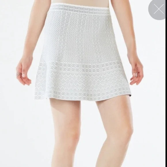 BCBGMAXAZRIA- White Knit Jacquard Queeny Skirt