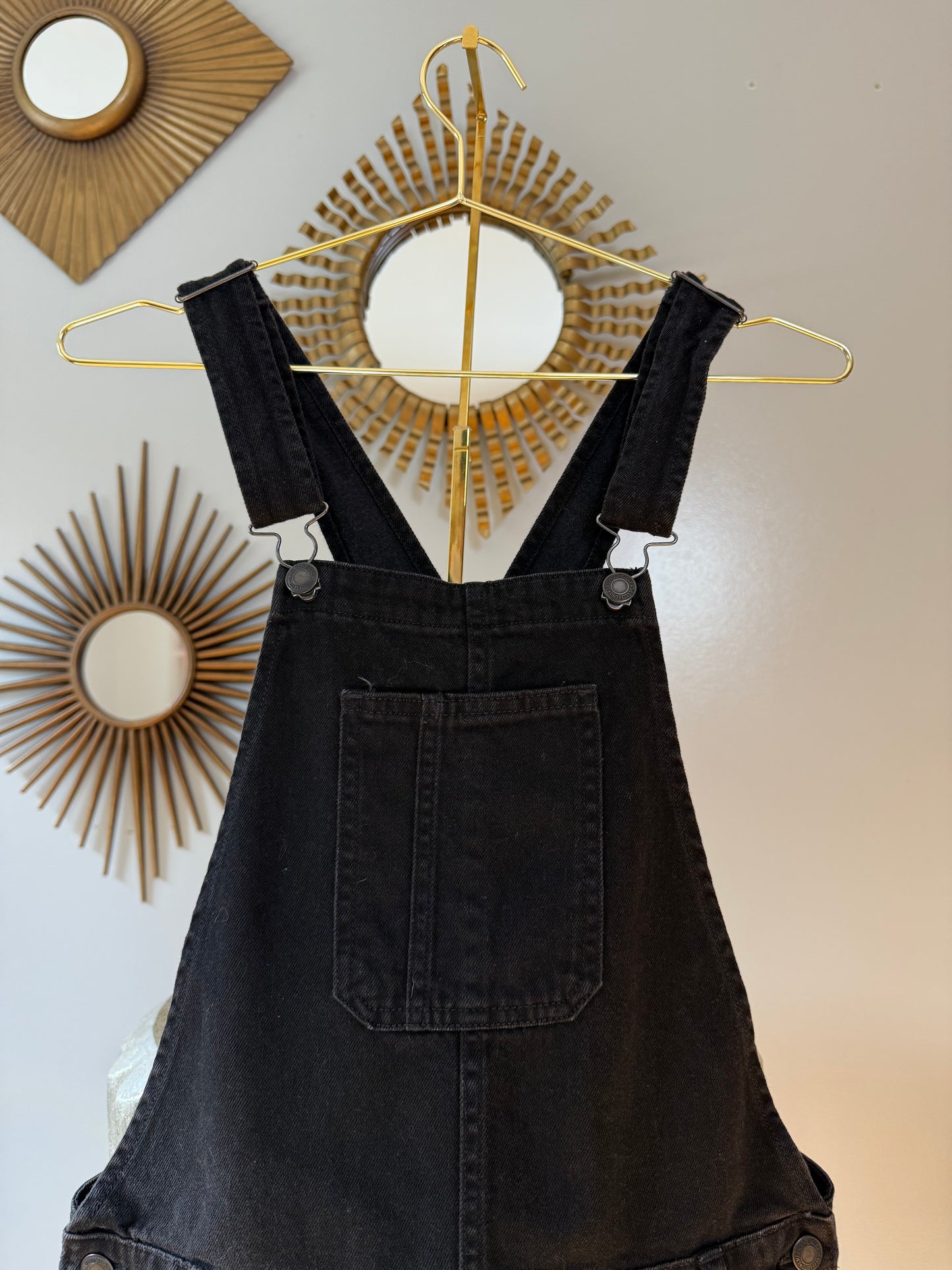 American Eagle - Black Distressed Short Overalls