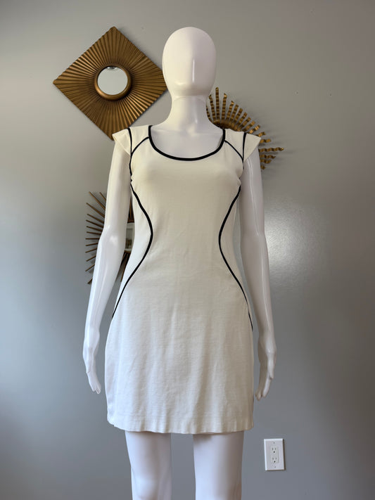 Express - White Mini Dress W/ Black Piping