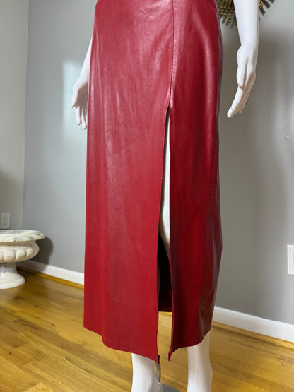 ZARA - Burgundy Faux Leather Slip Midi Dress