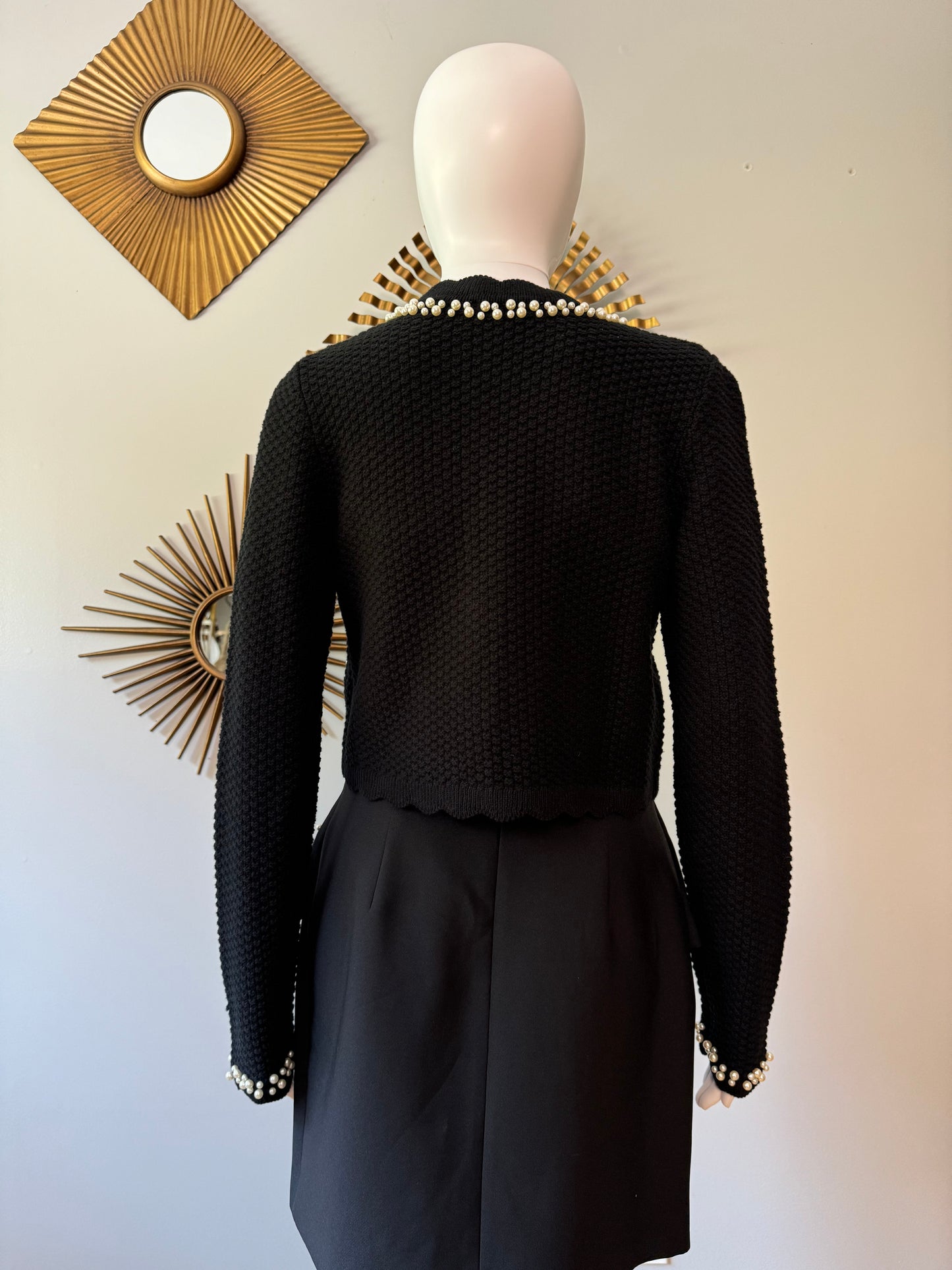 House of Harlow - Black Cardigan W/ Pearl Embellishment