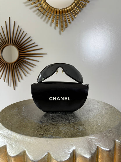 CHANEL - Black Shield Mod 4148B Sunglasses W/ Crystals