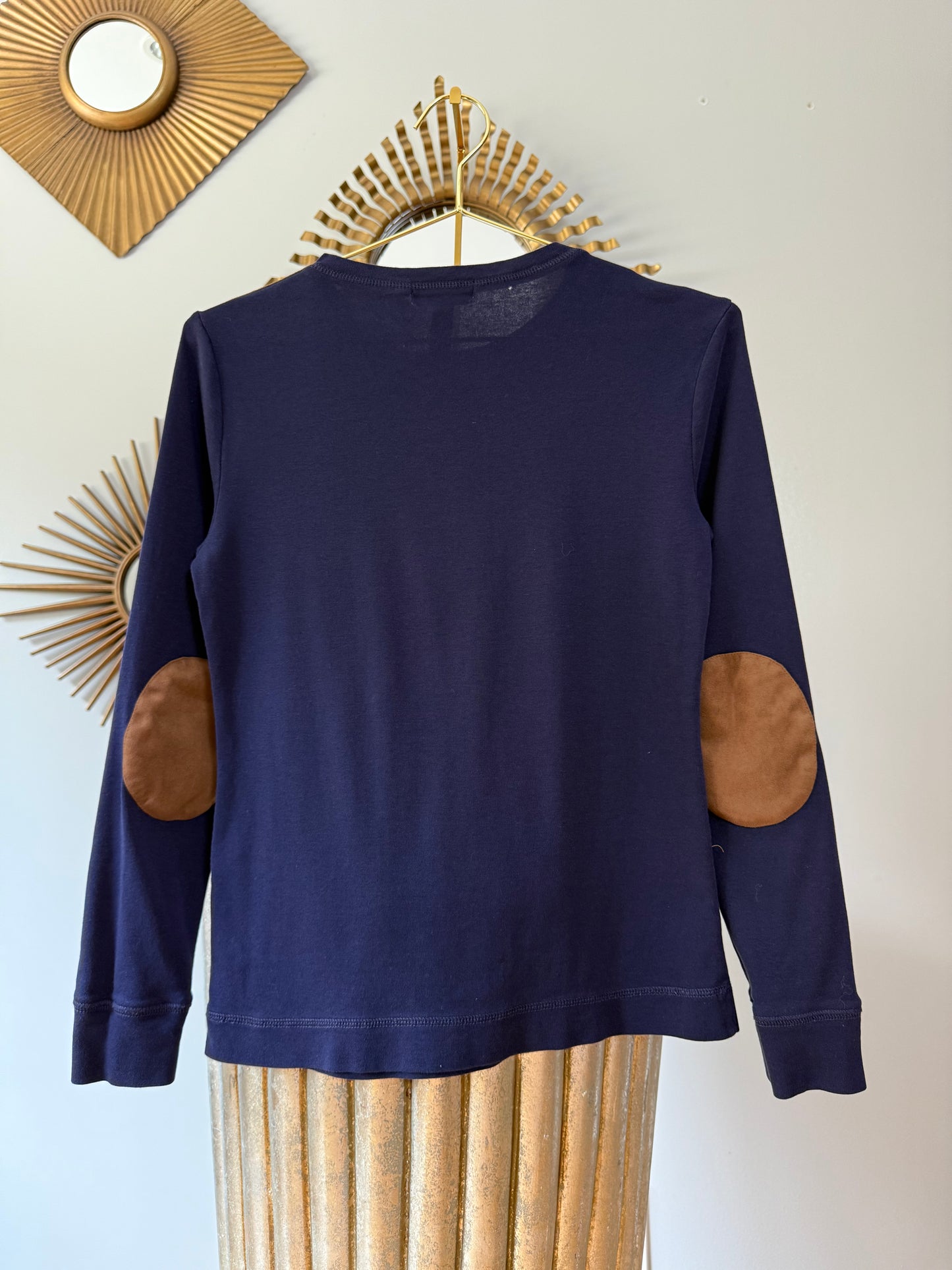 Ralph Lauren - Blue Top w/ Tan Zipper Detail & Elbow Patches