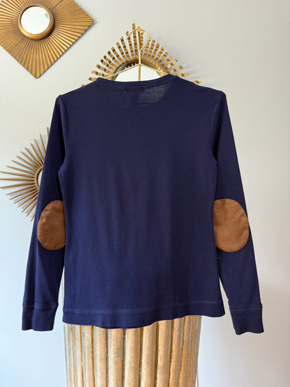 Ralph Lauren - Blue Top w/ Tan Zipper Detail & Elbow Patches