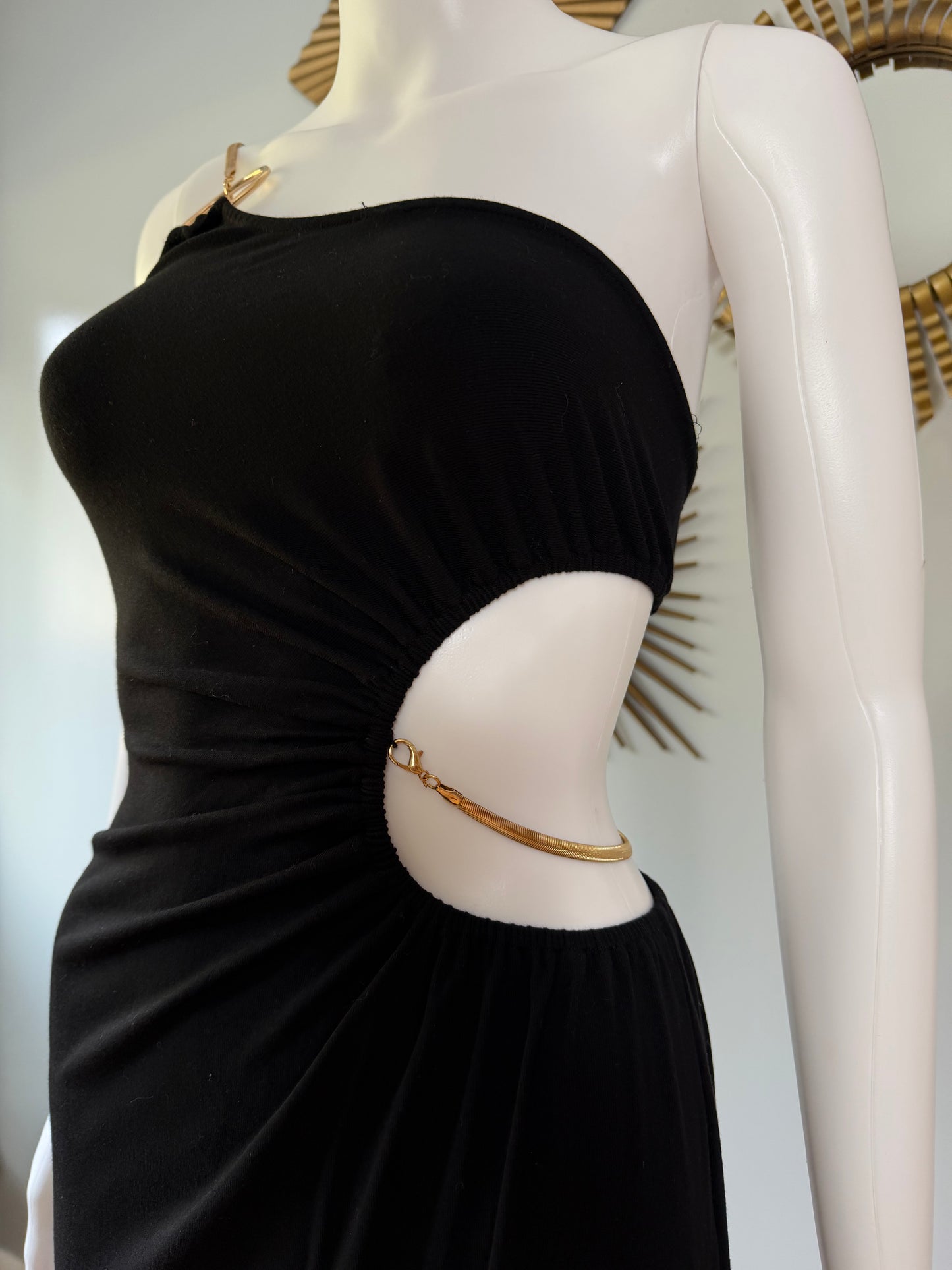 WeWoreWhat - Black Snake Chain One Shoulder Dress