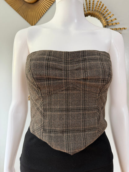 Free People- Brown Out West Plaid Corset