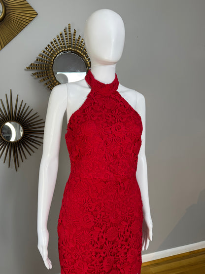 Lulu’s - Red Floral Lace Midi Dress