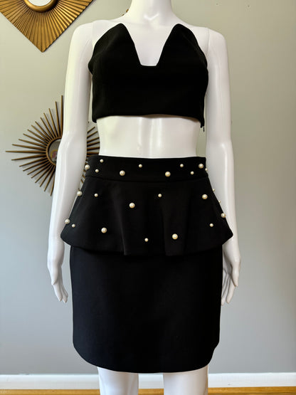 ZARA - Black Peplum Mini Skirt W/ Pearl Embellishments