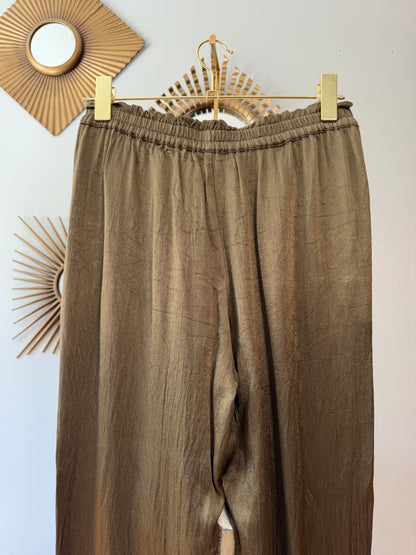 Splendid- Olive Green Satin Cuffed Pants