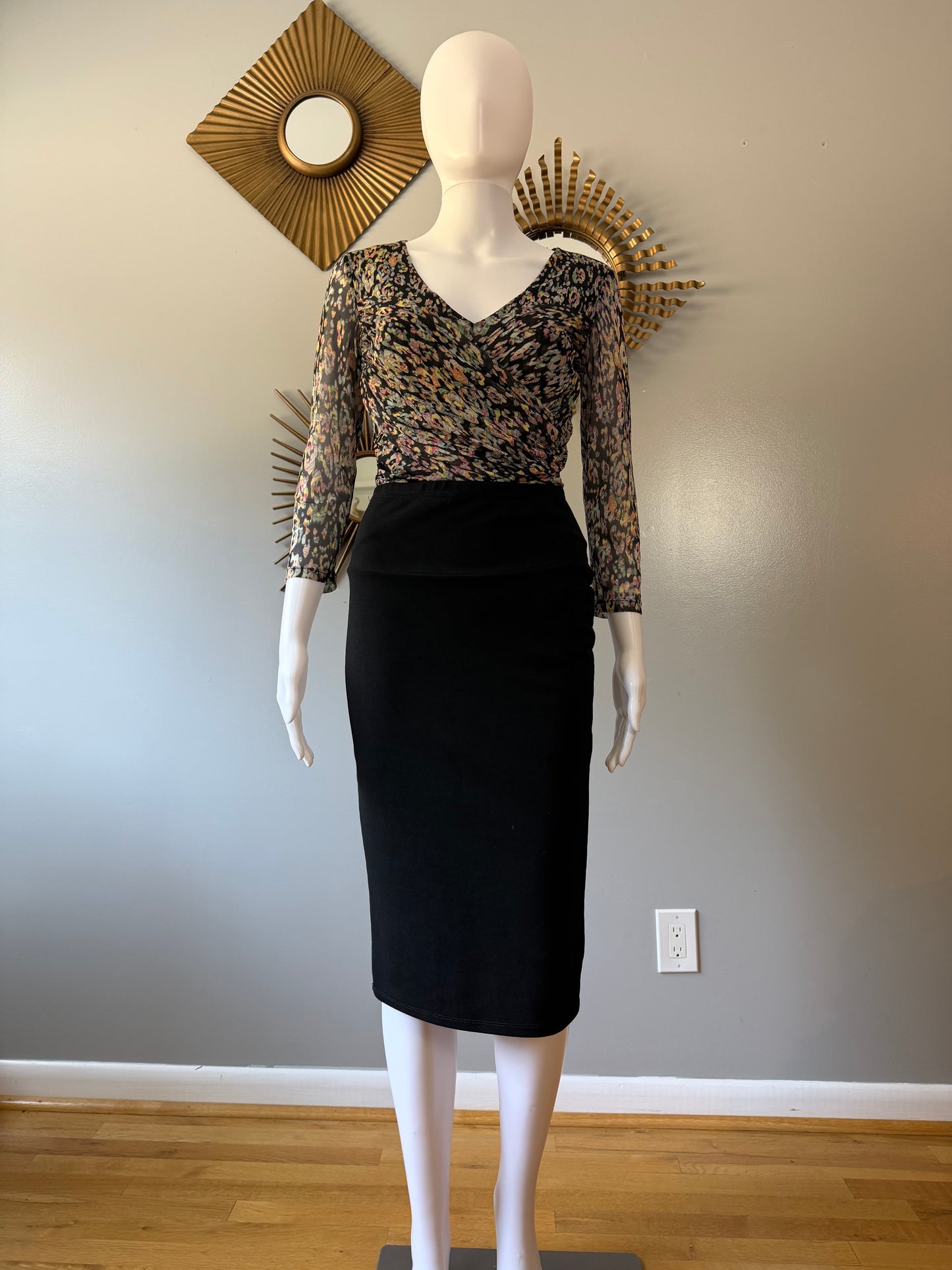 Bebe - Black Floral Mesh Bodysuit