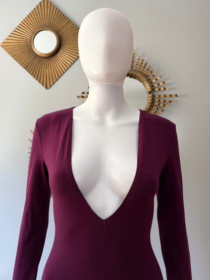 Express - Wine Deep V Neck Bodysuit