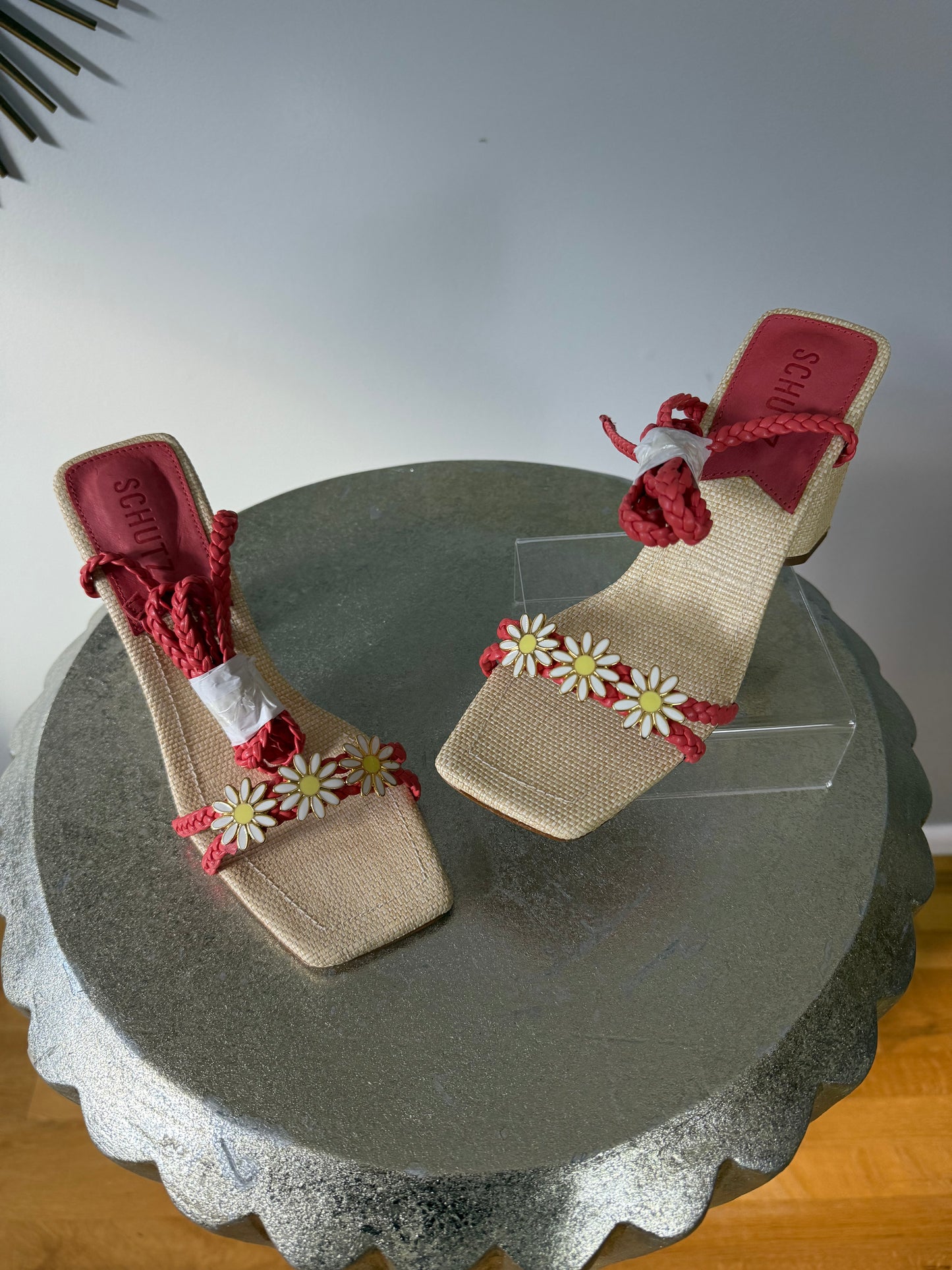 SCHUTZ - Red & Tan Floral Chunky Sandals