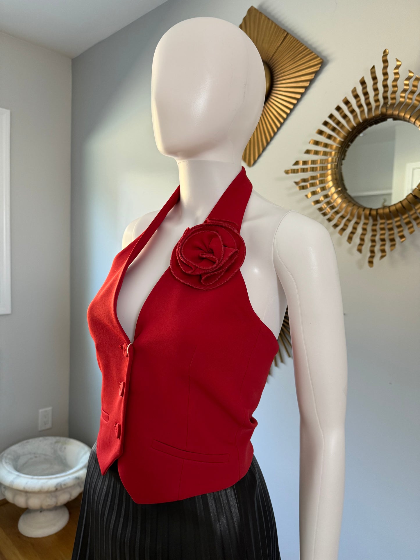 MANGO - Red Rosette Halter Vest