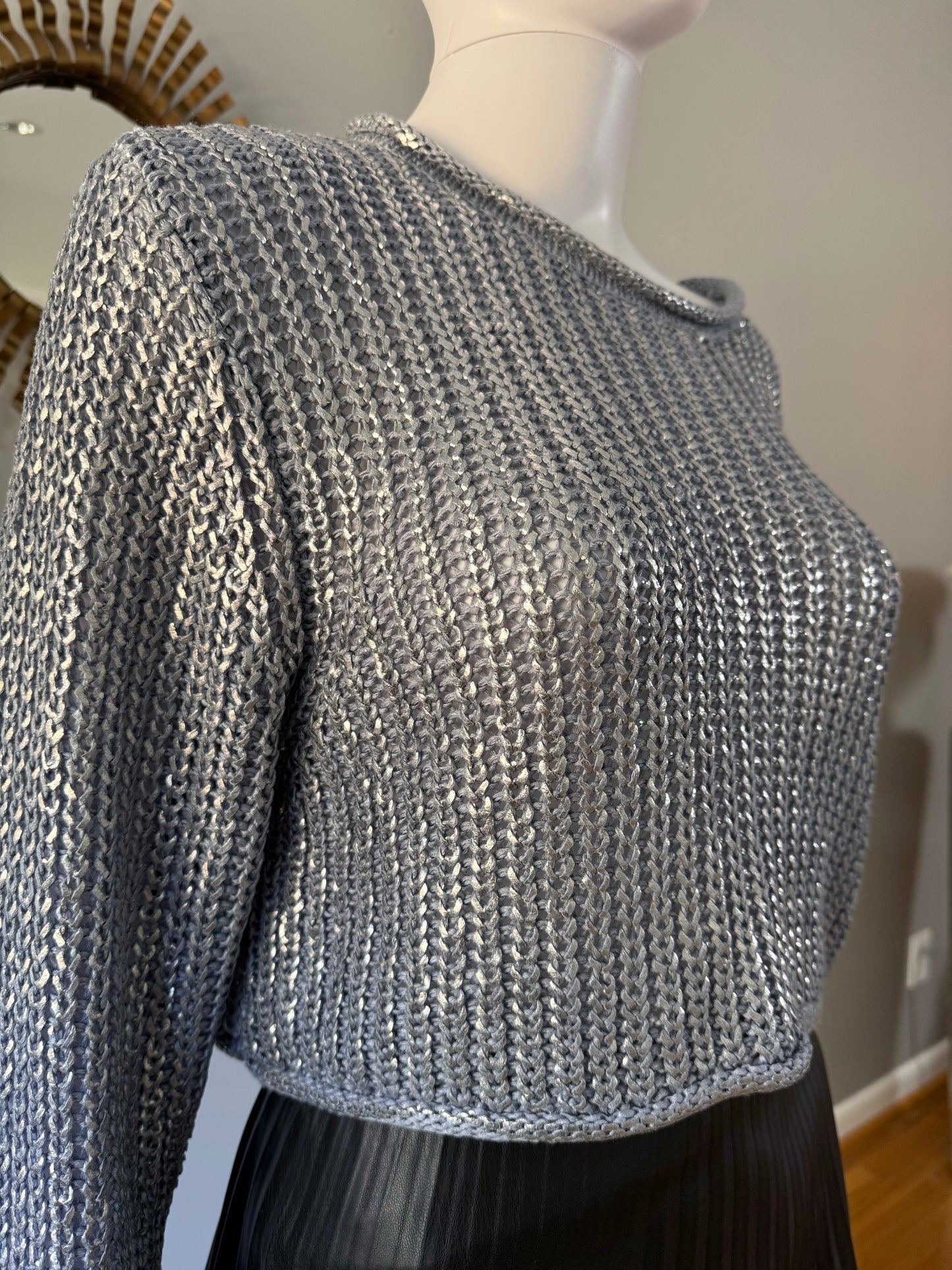 ZARA - Blue Metallic Thread Chunky Knit Cropped Sweater