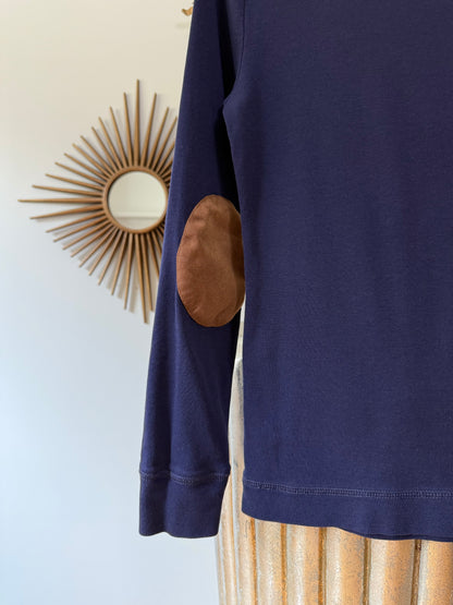 Ralph Lauren - Blue Top w/ Tan Zipper Detail & Elbow Patches