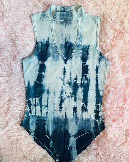 Gaze - Blue Tie-Dye Bodysuit w/ Front Cutout