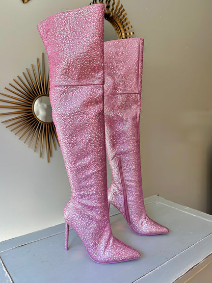 Steve Madden - Pink Vivianne Rhinestone Knee High Boots