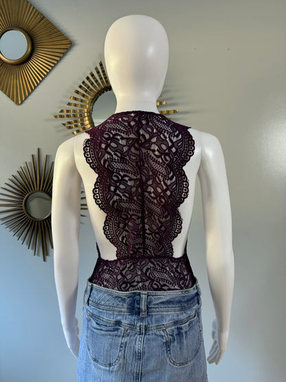 Stella Luce - Purple Lace Deep V Bodysuit