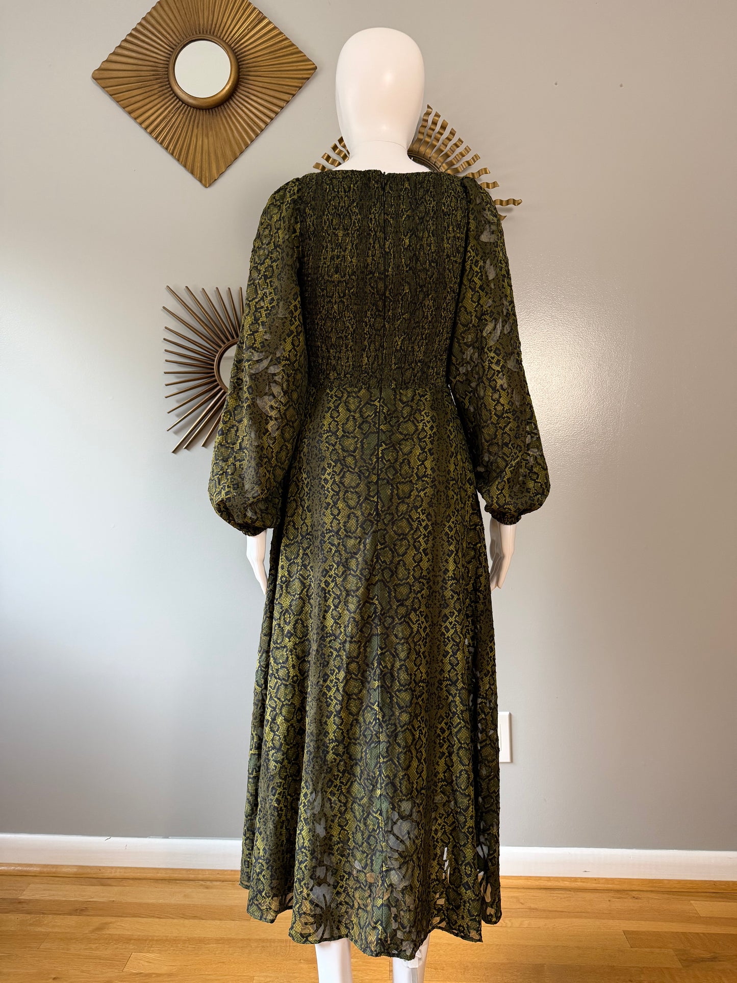 French Connection- Green Aurey Python Maxi Dress