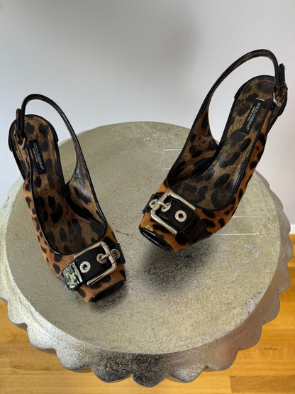 Dolce & Gabbana -  Brown Leopard Slingback Pumps