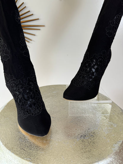 Dolce & Gabbana - Black COCO Floral Laser-cut Boots