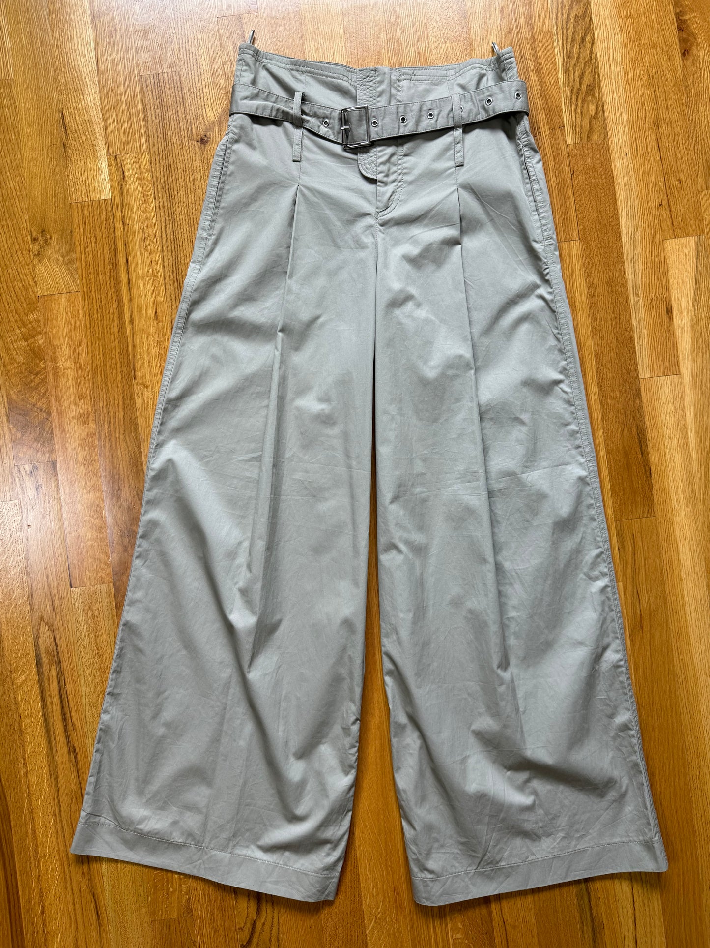 ZARA - Khaki High Waisted Wide Leg Pants With Belt