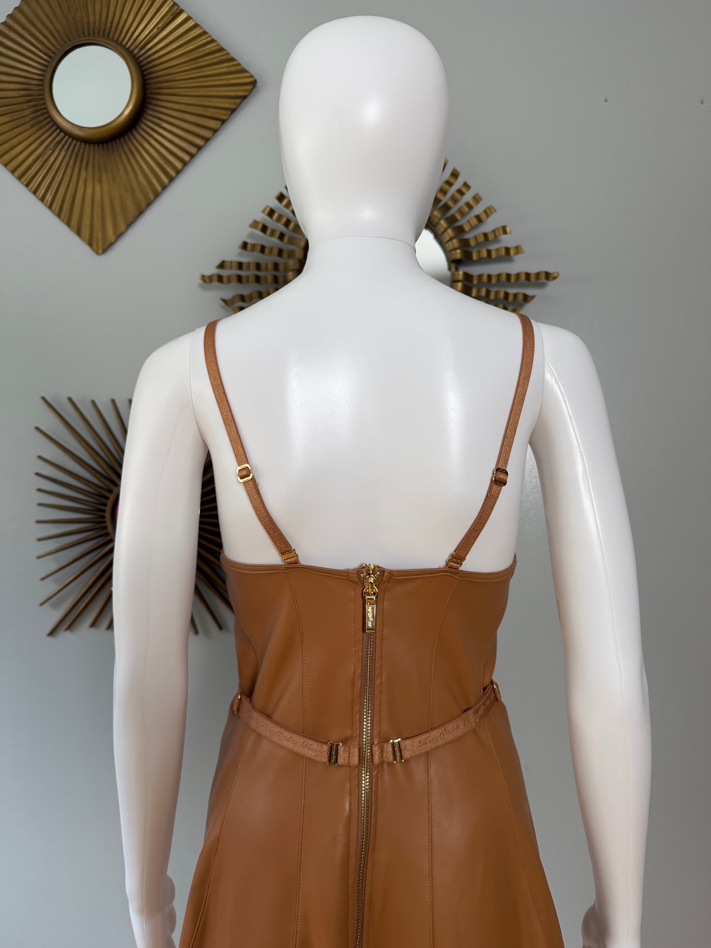 Honey Birdette - Tan Leatherette Midi Dress