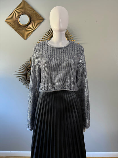 ZARA - Blue Metallic Thread Chunky Knit Cropped Sweater