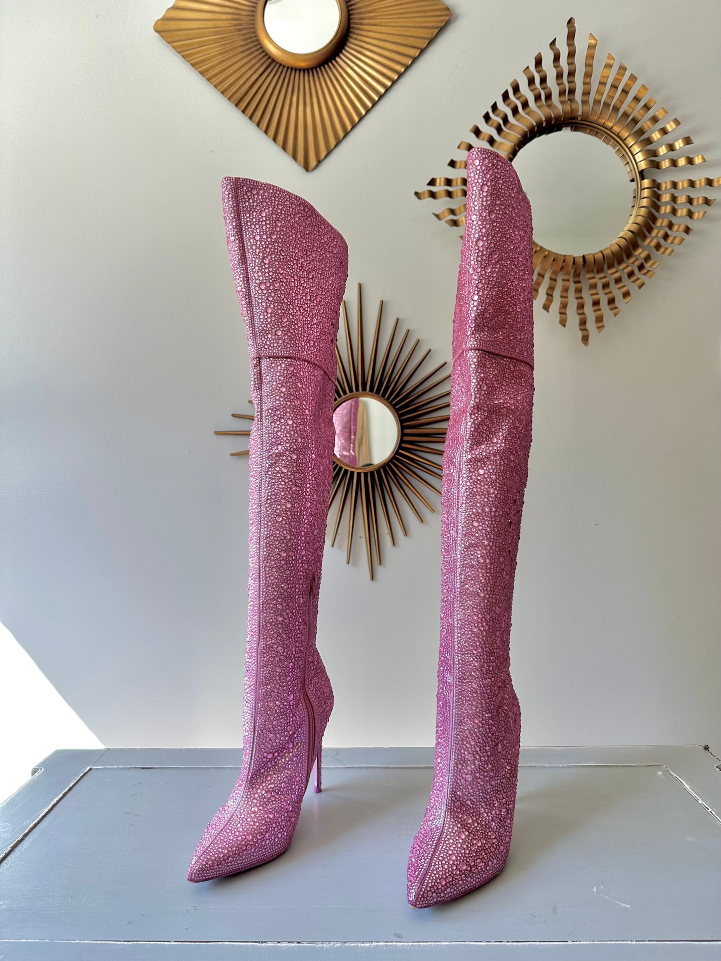 Steve Madden - Pink Vivianne Rhinestone Knee High Boots