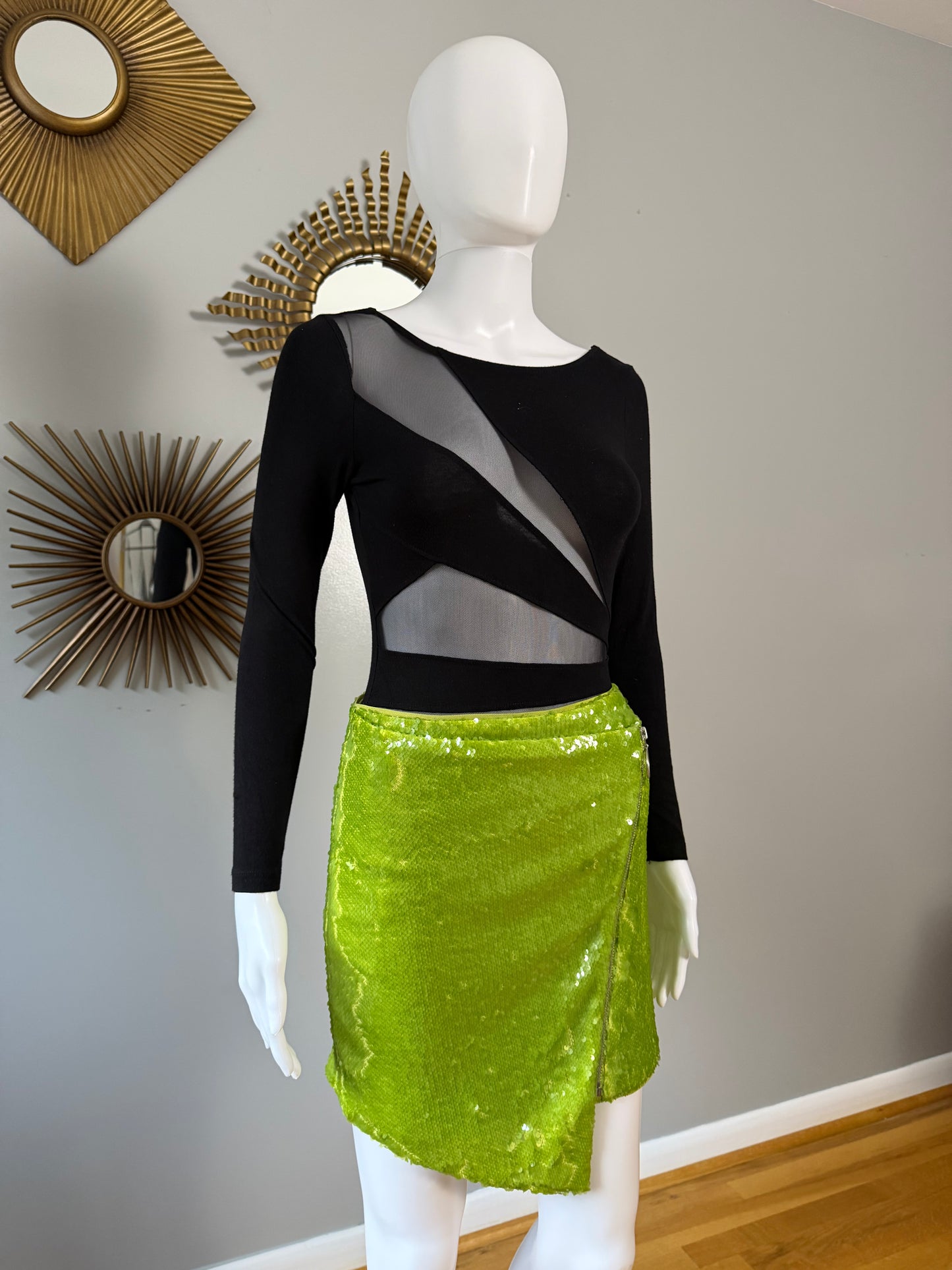 NBD - Green Apple Martini Sequin Mini Skirt