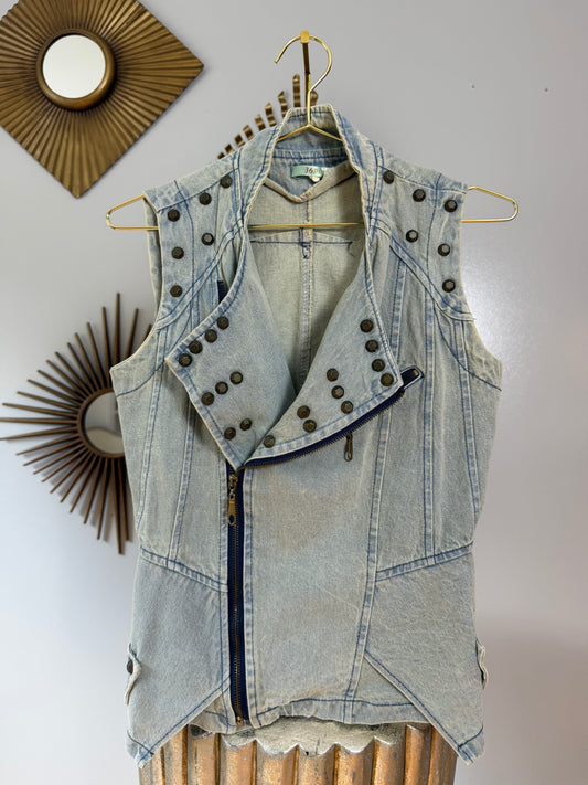 Denim Studded Moto Vest